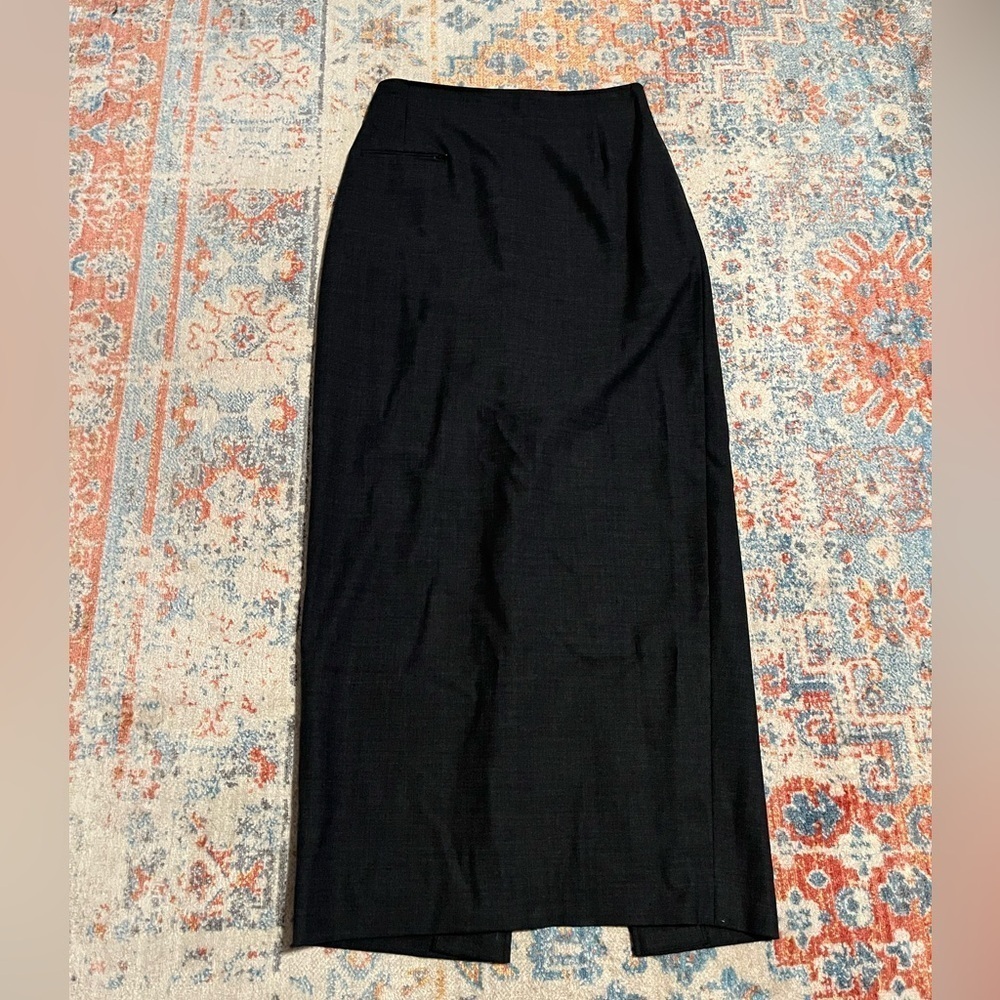 Tahari grey wool-blend long midi skirt